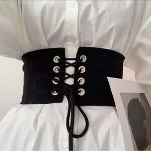 Black Tied Leather Corset Waist Women Wide Belt Clincher Stretchy Band New